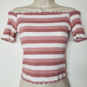 Better Be Women Pink Stripe Off the Shoulder Top M